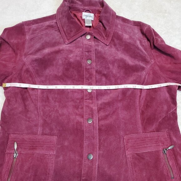 Chico Red Maroon Leather Suede Jacket Women Large 2 Feminine Luxury Boho Classic - Picture 7 of 9